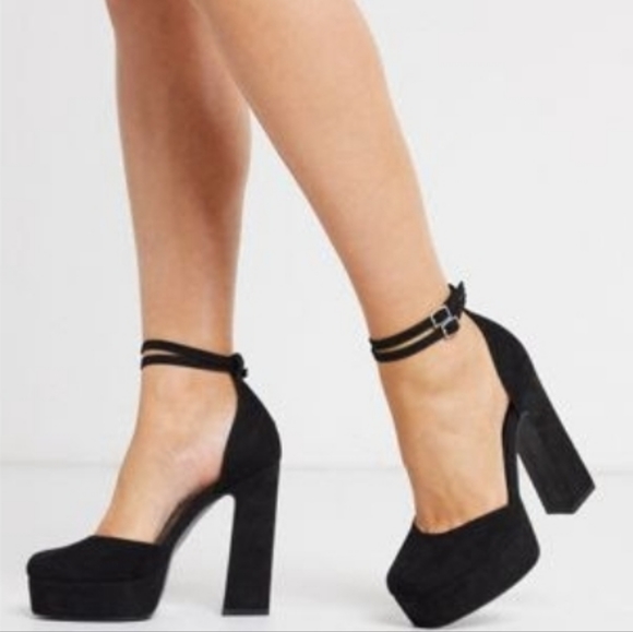 ASOS DESIGN Wide Fit Waterloo platform block heels in black - Picture 1 of 8
